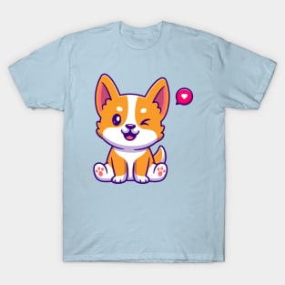 Cute Corgi Dog Sitting Cartoon T-Shirt